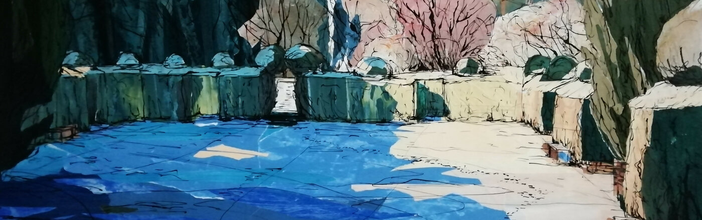 Croquet Lawn in Snow_ mixed media